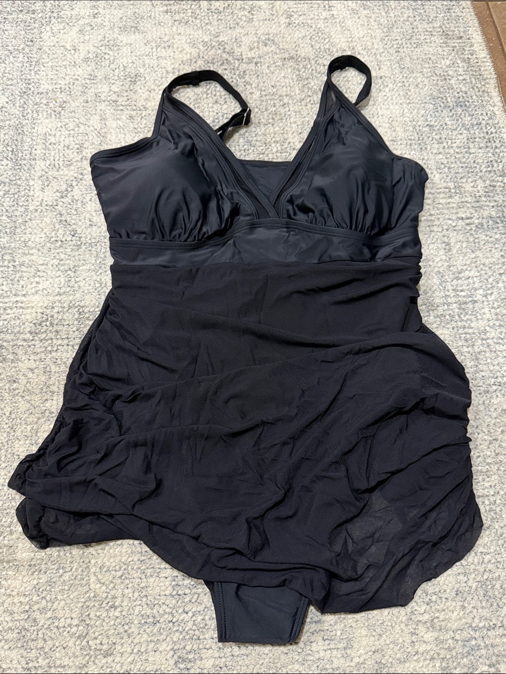 Black One-Piece Swimdress with V-Neck